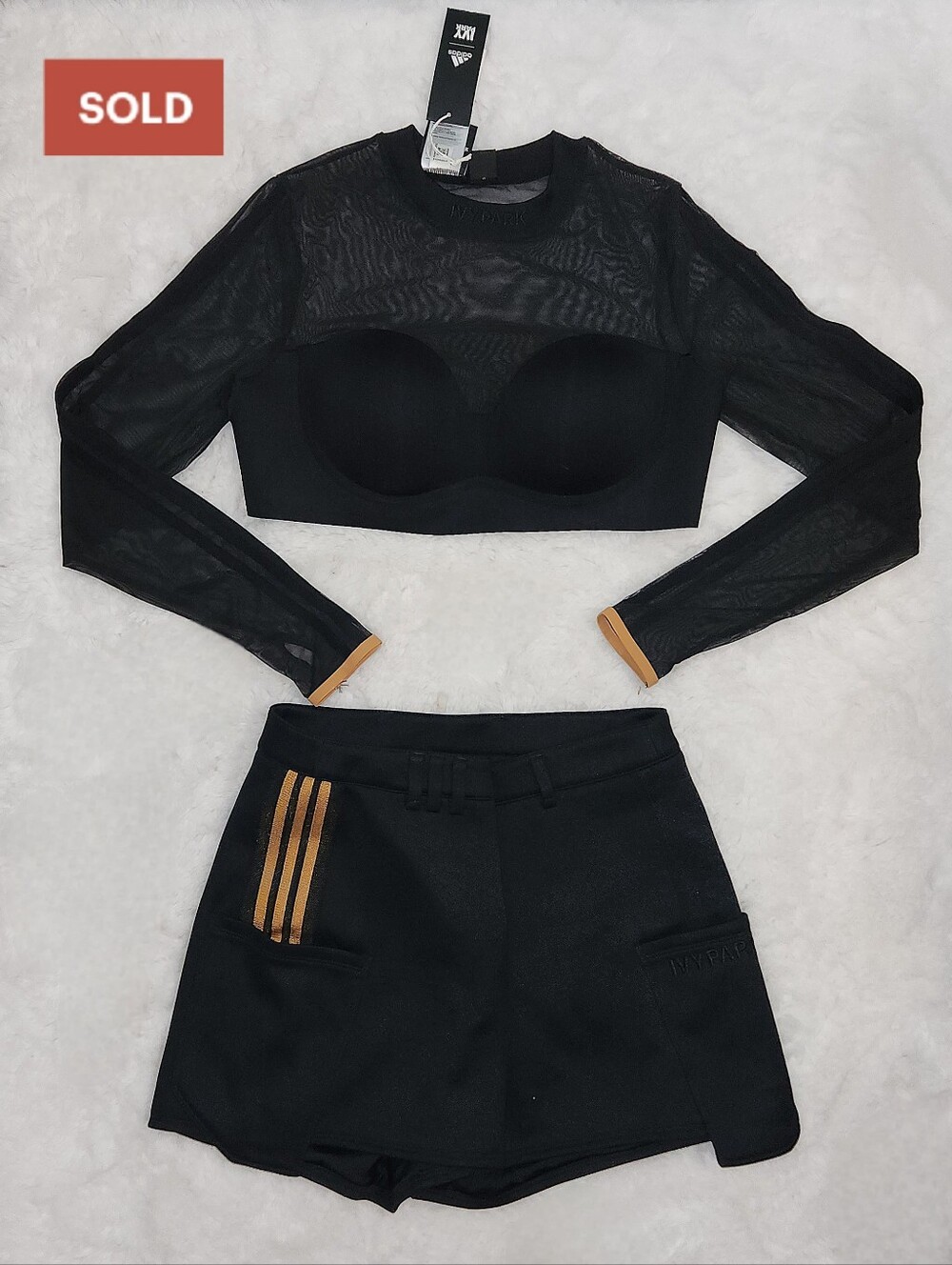 NWT Adidas x Ivy Park Long Sleeve Mesh Crop Top & Suit Shorts, Black | Mesa, XL